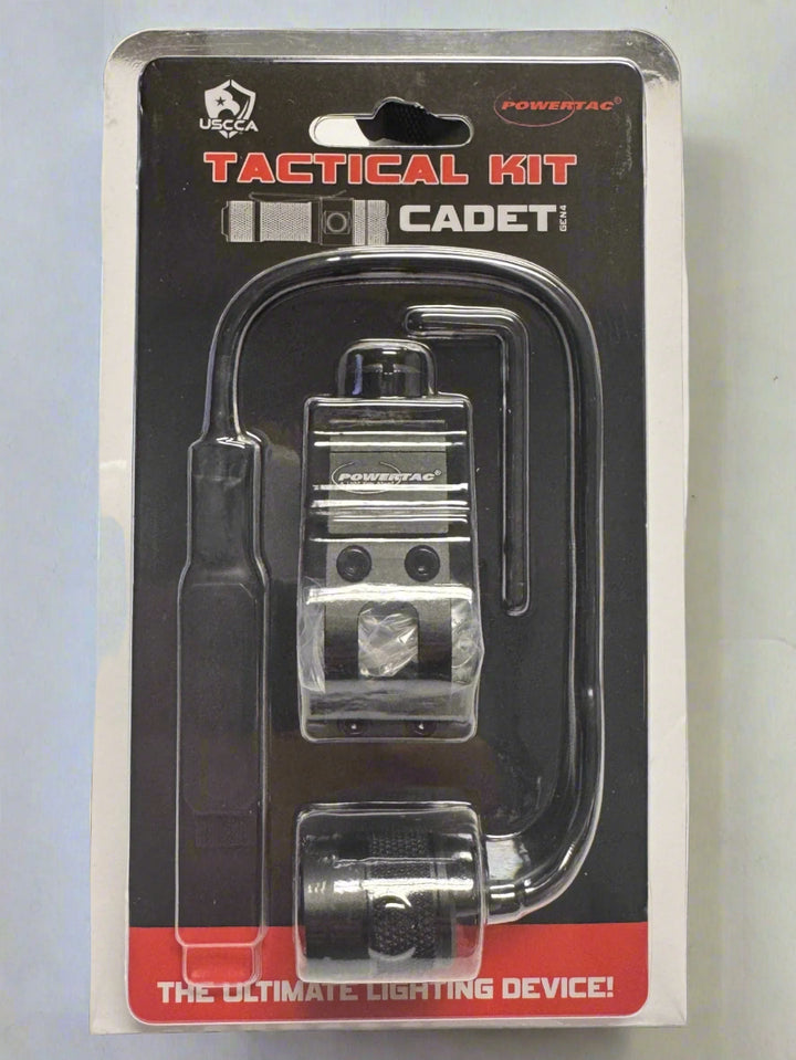 Tactical kit packaging with PowerTac branding on a white surface